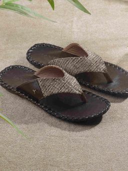 Mochi - Brown Fabric Round Toe Sandals