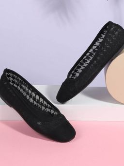 Mochi - Black Synthetic Round Toe Ballerinas