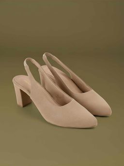 Mochi - Beige Synthetic Pointed Toe Heels