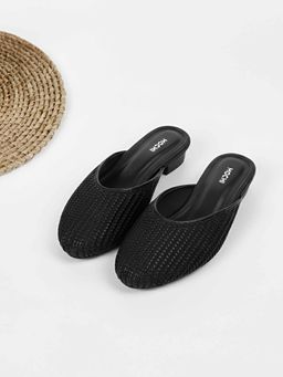 Mochi - Black Synthetic Round Toe Mules