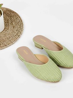 Mochi - Green Synthetic Round Toe Mules