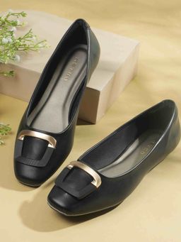 Metro - Black Synthetic Round Toe Ballerinas