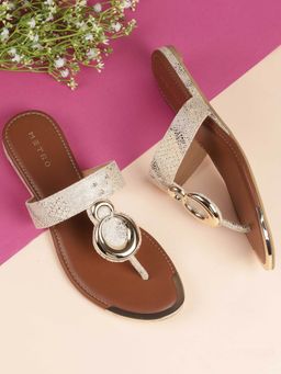 Metro - Gold Synthetic Round Toe Flats