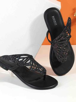 Mochi - Black Synthetic Round Toe Flats