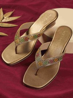 Metro - Gold Synthetic Square Toe Wedges