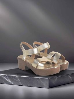 Metro - Gold Synthetic Round Toe Heels