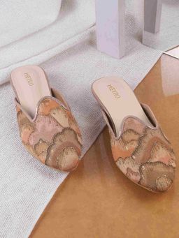 Metro - Gold Fabric Round Toe Mules