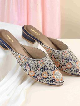 Mochi - Blue Synthetic Round Toe Mules