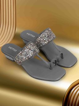 Metro - Grey Synthetic Square Toe Heels