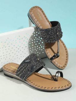 Mochi - Grey Synthetic Open Toe Flats