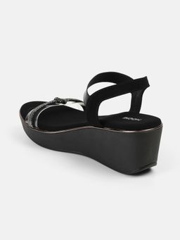 Mochi - Black Synthetic Round Toe Wedges
