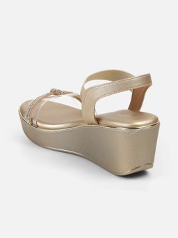Mochi - Gold Synthetic Round Toe Wedges