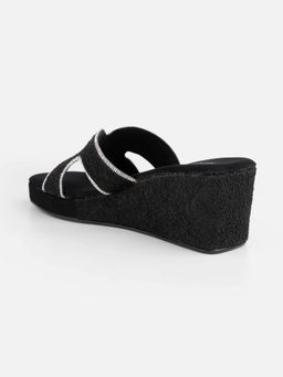 Mochi - Black Synthetic Square Toe Wedges