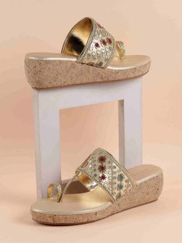 Metro - Gold Synthetic Round Toe Wedges