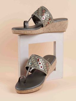 Metro - Grey Synthetic Round Toe Wedges