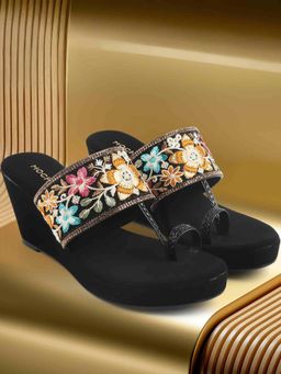 Mochi - Black Synthetic Round Toe Wedges
