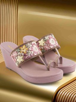 Mochi - Pink Synthetic Round Toe Wedges