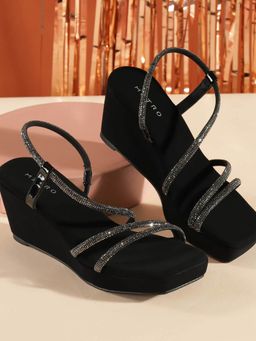 Metro - Black Synthetic Square Toe Wedges