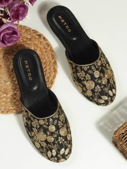 Metro - Black Synthetic Round Toe Mules