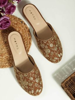 Metro - Tan Synthetic Round Toe Mules