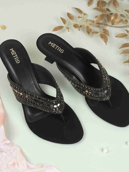 Metro - Black Synthetic Round Toe Heels