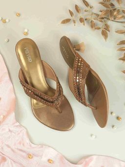 Metro - Gold Synthetic Round Toe Heels