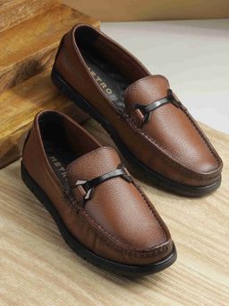 Metro - Tan Leather Round Toe Moccasins