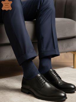 Carlton London - Black Leather Round Toe Derbies