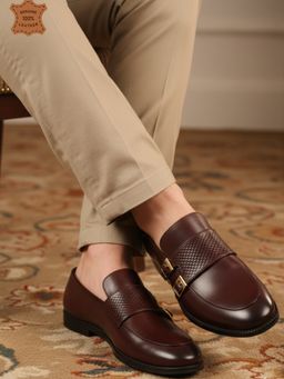 Carlton London - Burgundy Leather Round Toe Monk Straps