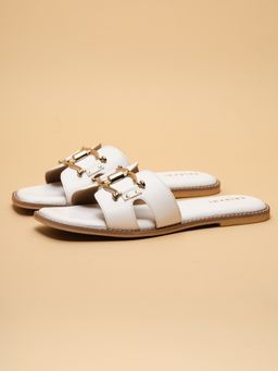 ERIDANI - White Faux Leather Square Toe Flats