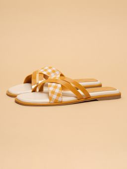 ERIDANI - Yellow Faux Leather Square Toe Flats