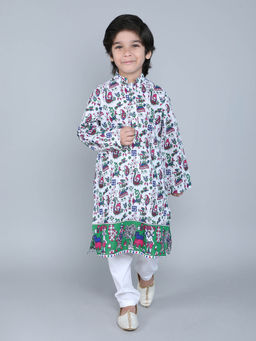 Little Clothings - Cotton Handmade Paired with A White Churidar-White (Set of 2)