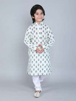 Little Clothings - Cotton Handmade Paired with A White Churidar-Off White (Set of 2)