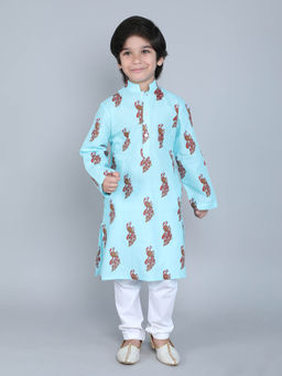 Little Clothings - Cotton Handmade Paired with A White Churidar-Blue (Set of 2)