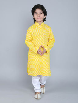 Little Clothings - Cotton Handmade Paired with A White Churidar-Yellow (Set of 2)