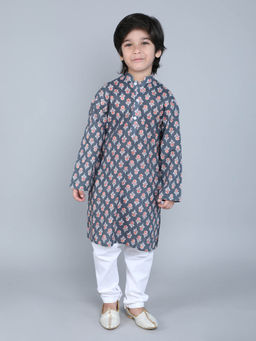 Little Clothings - Cotton Handmade Paired with A White Churidar-Grey (Set of 2)