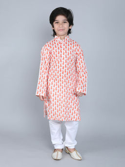 Little Clothings - Cotton Handmade Paired with A White Churidar-Off White (Set of 2)