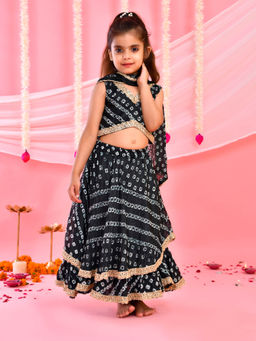 Little Panda - Girl'S Black Bandhani Lehenga and Top with Dupatta (Set of 3)