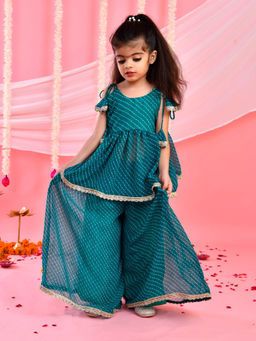 Little Panda - Girl'S Teal Green Peplum Kurta Palazzo (Set of 2)