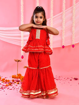 Little Panda - Girl'S Red Peplum Kurta Sharara Set (Set of 2)