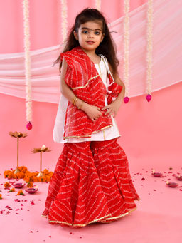 Little Panda - Girl'S White and Red Kurta Sharara with Dupatta (Set of 3)