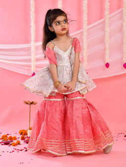 Little Panda - Girl'S White and Pink Kurta Sharara with Dupatta (Set of 3)
