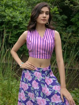 Pink Fort - Chanderi Striped Top Pink