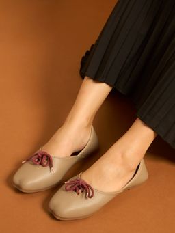 GLAM STORY - Belizia Textured Lace-Up Grey Ballerina