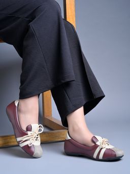 Shoetopia - Womens Maroon Lace-Up Ballerina