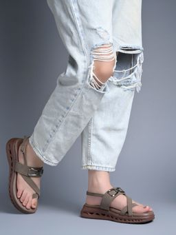 Shoetopia - Womens Brown Comfort Toe-Ring Platform Sandals