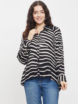 Styli - Womens Rayon Oversized Black Shirt