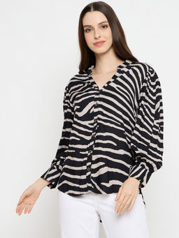 Styli - Womens Rayon Black Animal Print Shirt
