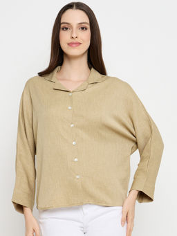 Styli - Womens Polyester Khaki Shirt