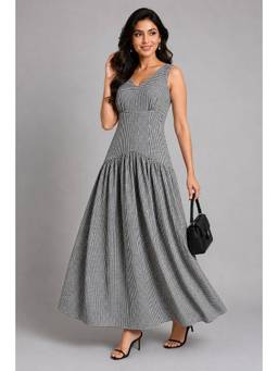 Twenty Dresses by Nykaa Fashion - Black & White Gingham Drop-Waist Maxi Dress